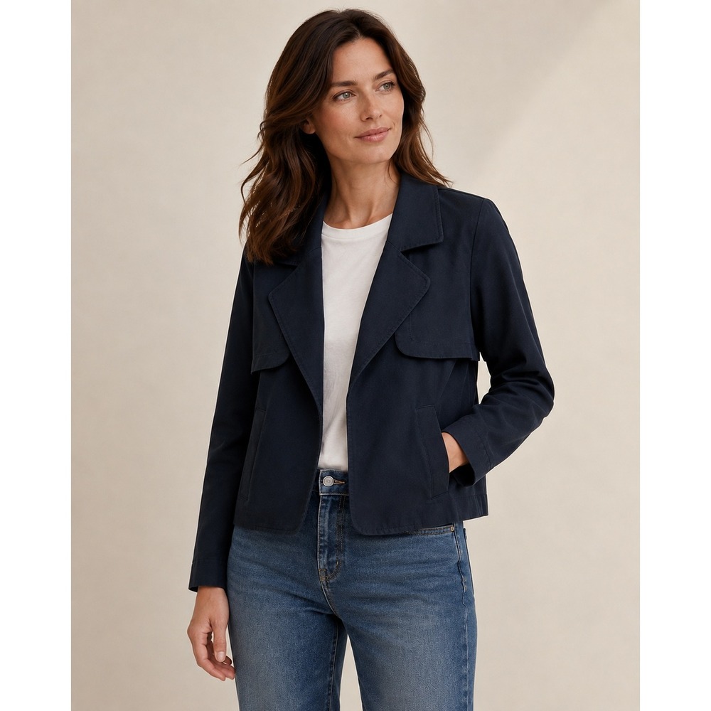 Sisley Black Lyocell Cropped Trench Blazer Jacket Size 2 US 6 UK 38 IT